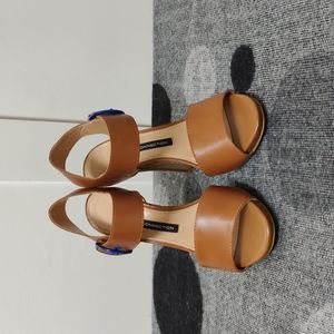 French Connection Leather Cognac Heeled Sandals. Sz 37
